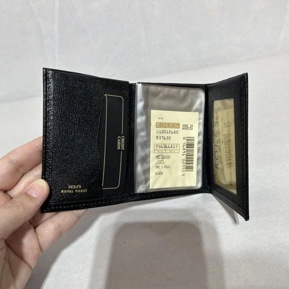Rolfs Men's Royal Crest Trifold Wallet Genuine Leather Compact Classic Black New